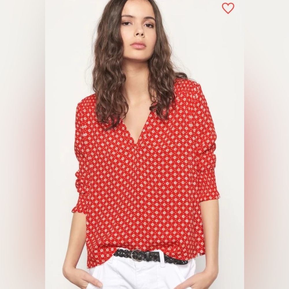 BA&SH "Cosma" 3/4 Sleeve Red & White Blouse in "Rogue" EUC, Size 6